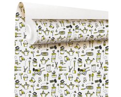 Tuincentrum - Grote Rol inpakpapier – Wit met groene tuinmotieven – 60 grams gestreken kraft – 79cmx40m
