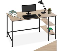 tectake® Bureau - Computerbureau met 2 planken - Bureautafel van hout en metaal - Industrieel design - Zwart metalen frame - Draagkracht bureaublad 200 kg en per plank 25 kg - Afmetingen (LxBxH) 140 x 60 x 76,5 cm - Lichtbruin