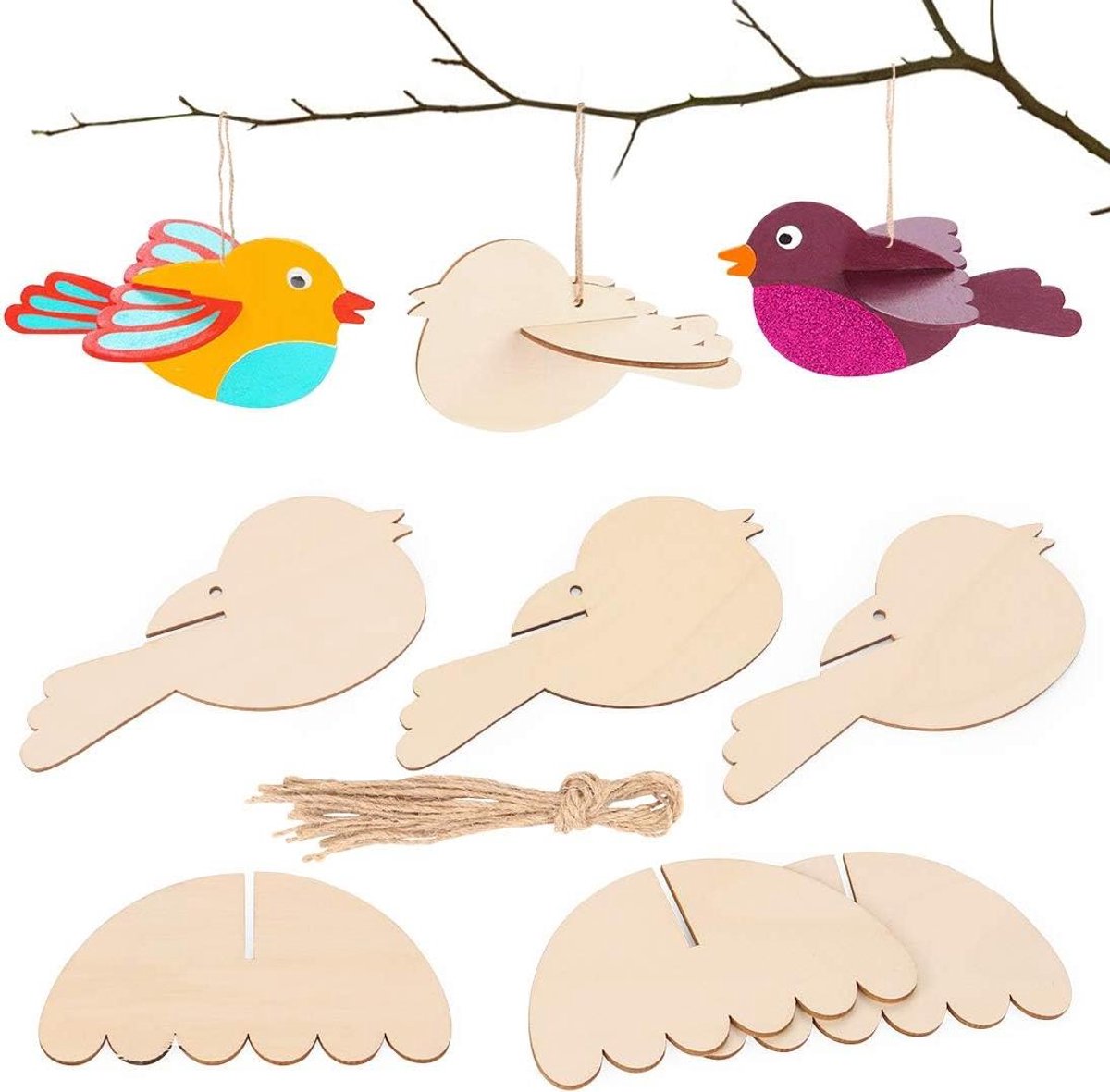 Allecto Plus - Houten 3D-vogeltjes en Paaseieren Set van 12 Stuks - Voor Pasen en Lente Decoratie - DIY Paashangers als Handgemaakt Cadeau - Paasdecoratie met Ophanghaakjes - 75 characters.
