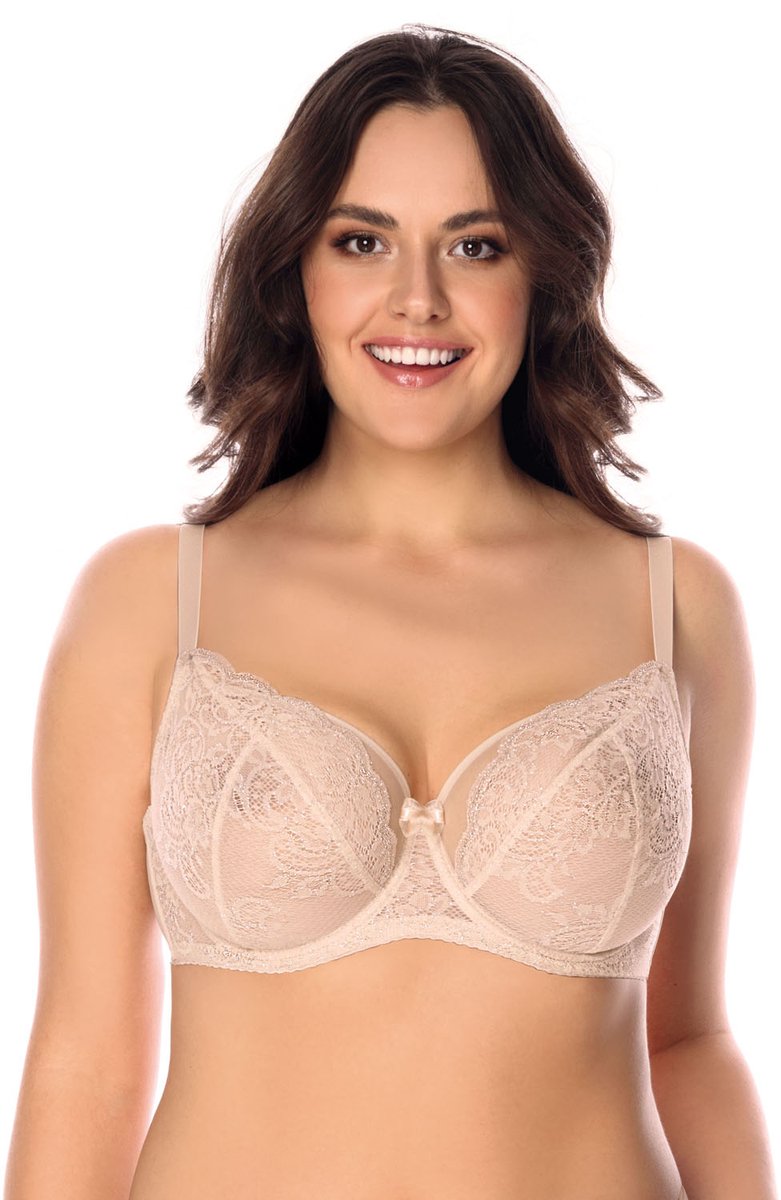 Vivisence damesbeha tule net kanten strikcups 1044 , beige, 90e