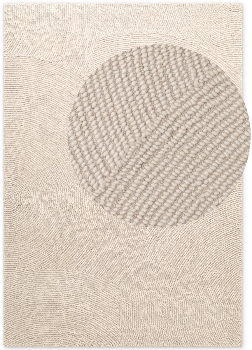 flycarpets Calmio Wollen Vloerkleed Creme - Laagpolig - Japandi / Scandinavisch - 160x230 cm