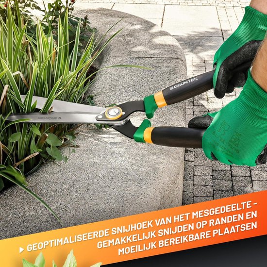 Hedge Trimmer - Robust garden and shrub shears with serrated edge SK5 carbon steel ergonomic ash wood handle and impact buffer for sustainable and efficient garden maintenance. — afbeelding 4