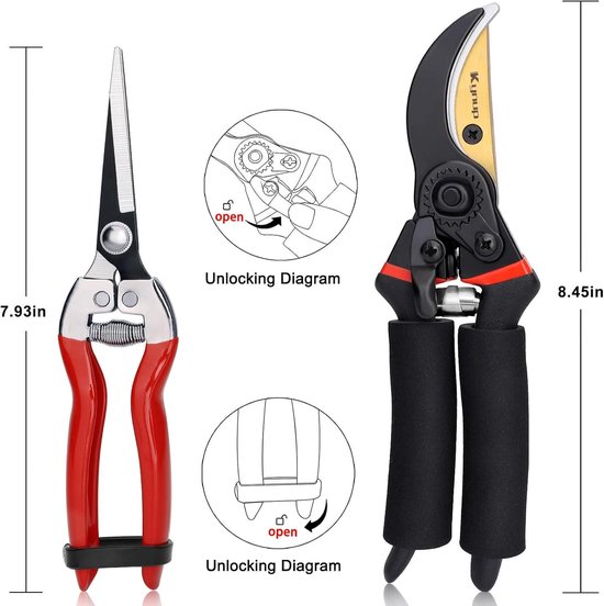 3-Piece Stainless Steel Pruning Shears Set with Glove for Fresh Branches, Bonsai Plants, Flowers, and Harvesting van Merkloos	 — afbeelding 4