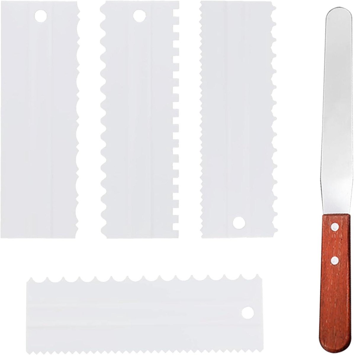 JGS Premium - Kunststof taartschraper en roestvrije roomspatel set voor keuken en gebak - 5 stuks