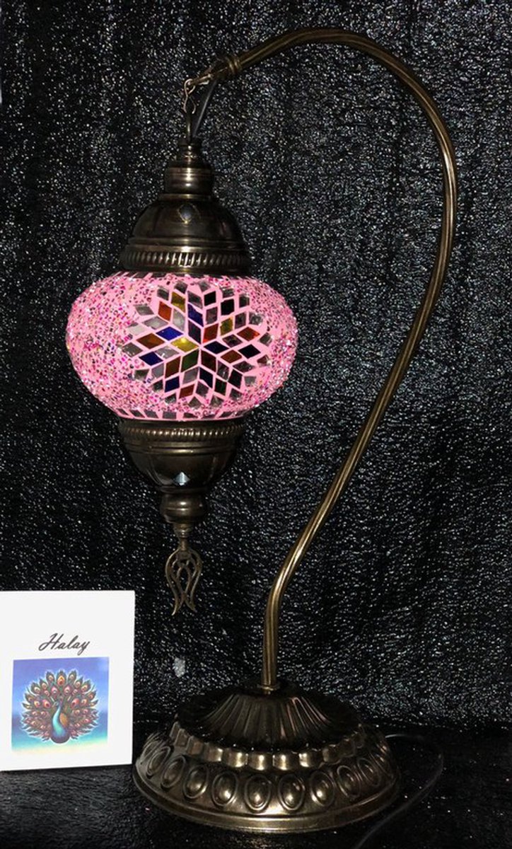 Handgemaakte lamp - roze tafellamp van glas - 1 stuk - met kleurrijke mozaïekstenen en E14 fitting