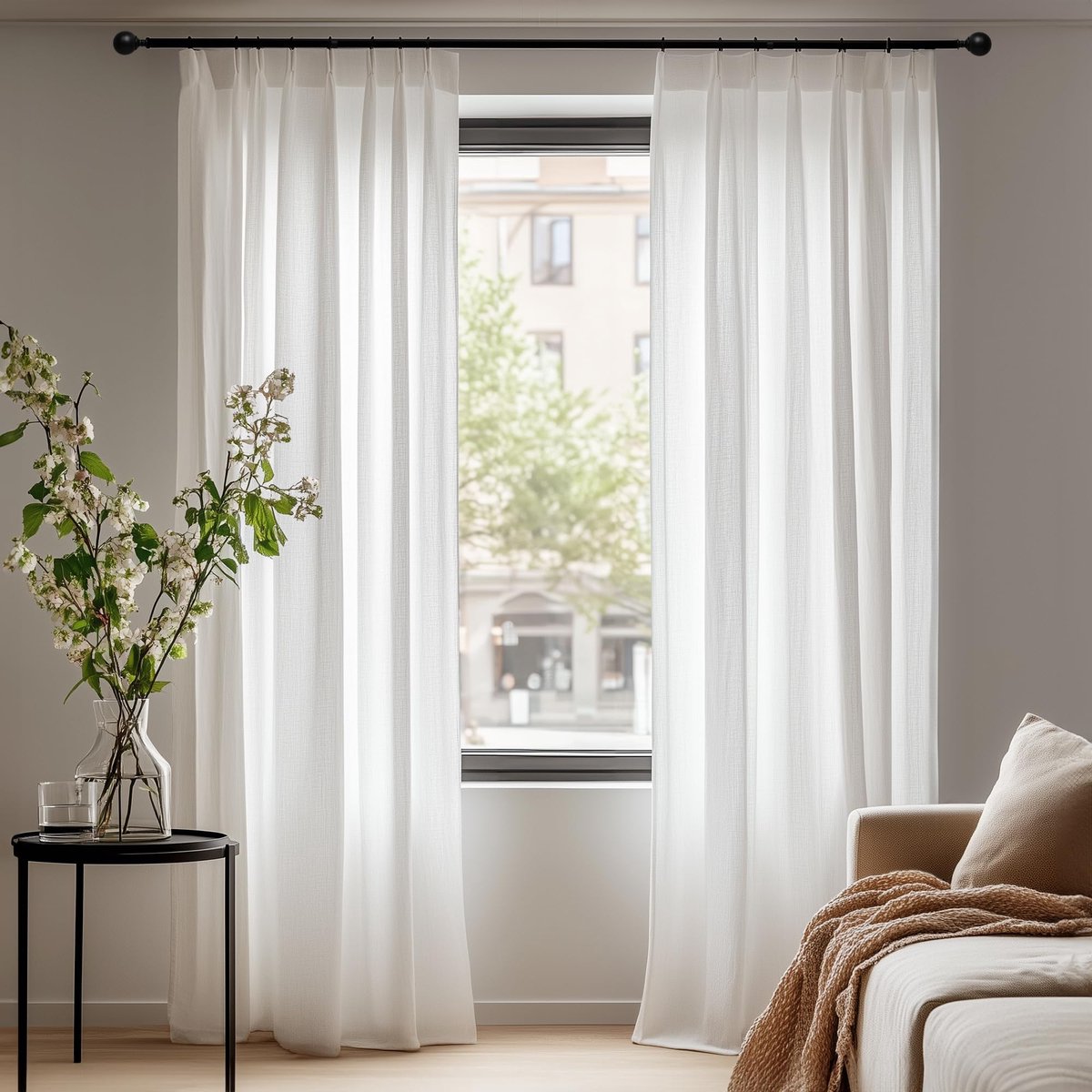 Ibenzoa® Elegante Witte Gordijnen Set met Plooiband voor Luchtige en Stijlvolle Woonkamerdecoratie