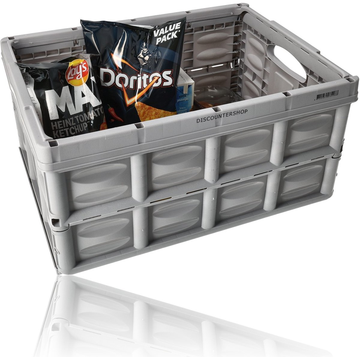 Vouwkrat 45 Liter Grijs - Opvouwbare Boodschappen Kist met Handgreep - 52x38.5x25.5cm - Gemaakt van Gehard Plastic