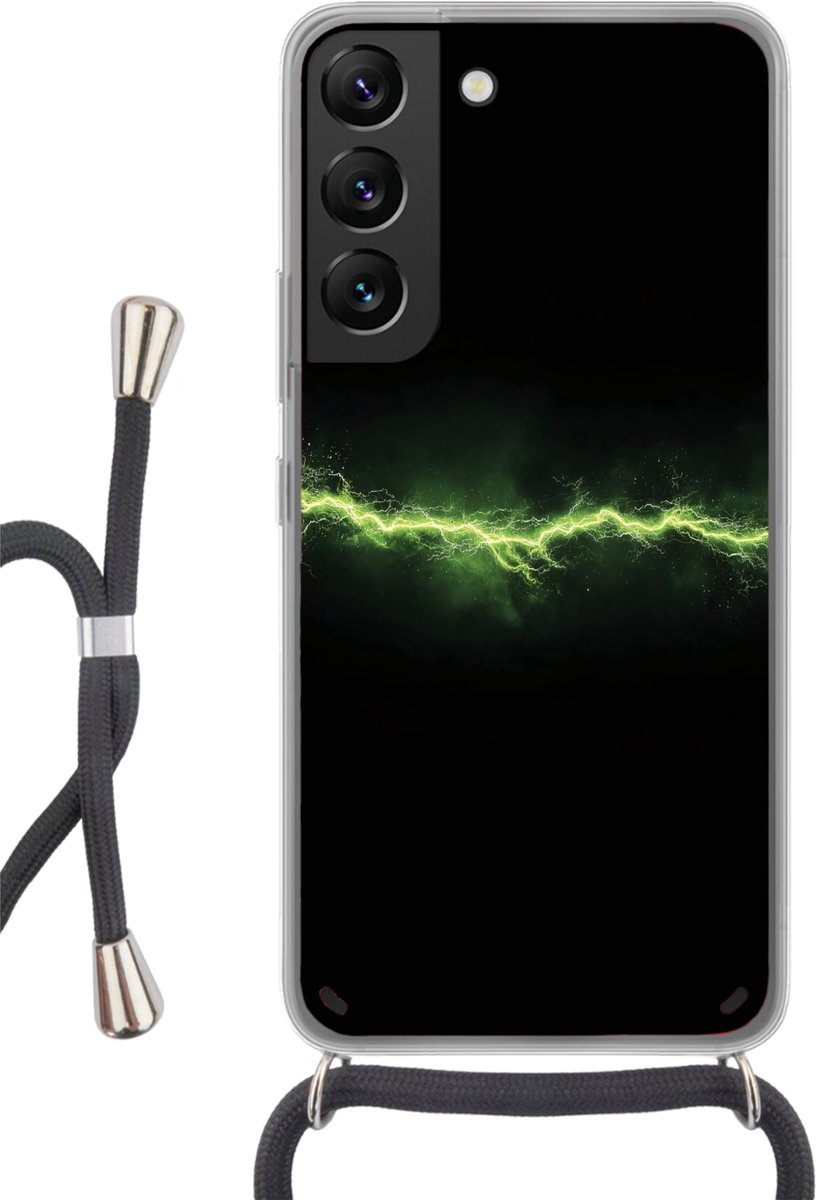 Telefoonhoesje Geschikt voor Samsung Galaxy S22 - Gaming - Elektriciteit - Lijn - Vonken - Groen - Siliconen - Crossbody - Backcover met Koord - Telefoonhoesje met koord - Hoesje met touw Telefoonhoesje