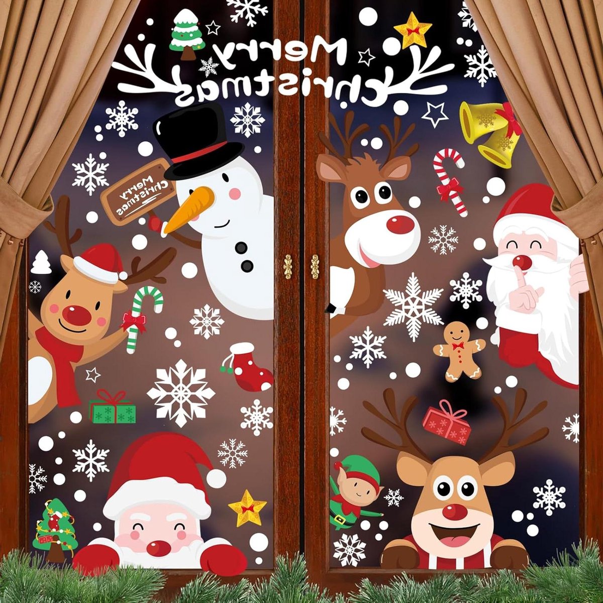 JGS Premium - Raamafbeeldingen Kerstmis Zelfklevend PVC - Stickers - Kerstdecoratie - Kinderen - Set van 9stuks