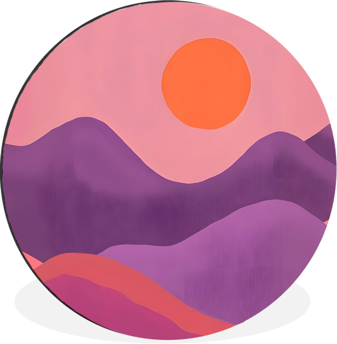 WallCircle Wandcirkel - Muurcirkel - Zon - Heuvels - Paars - Abstract - Aluminium - Dibond - 60x60 cm - Binnen en Buiten Heuvels - Zon