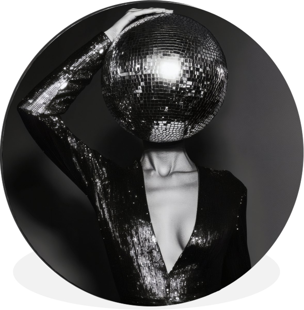 WallCircle Wandcirkel - Muurcirkel - Discobal - Gezicht - Glamour - Zwart - Aluminium - Dibond - 120x120 cm - Binnen en Buiten Discobal - Glamour