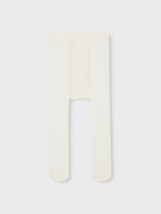 Crèmekleurige panty met ribbelpatroon, platliggend.