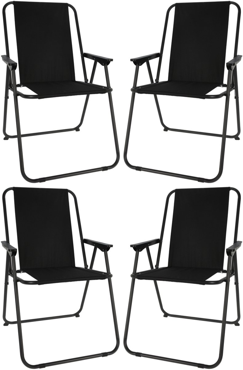 Redcliffs Klapstoel unica - 4x - zwart - opvouwbaar - 75 x 38 cm - metaal/polyester - campingstoel/tuinstoel