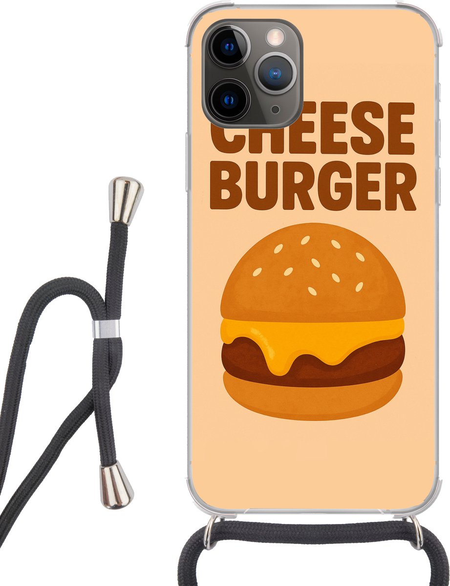 Telefoonhoesje Geschikt voor iPhone 12 pro crossbody - Cheeseburger - Minimalistisch - Geel - Siliconen - Crossbody - Backcover met Koord - Telefoonhoesje met koord - Hoesje met touw Telefoonhoesje