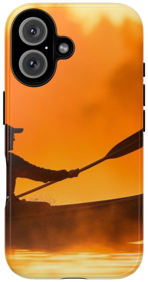 Silhouet van Kanoër bij Zonsondergang – Telefoonhoesje Geschikt voor iPhone 16