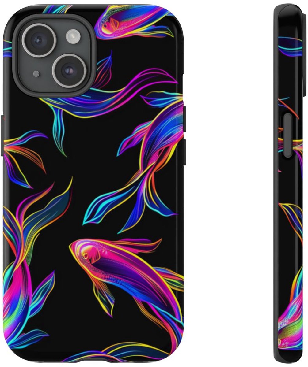 Neonkleurige Vissenpatroon – Telefoonhoesje Geschikt voor iPhone 15