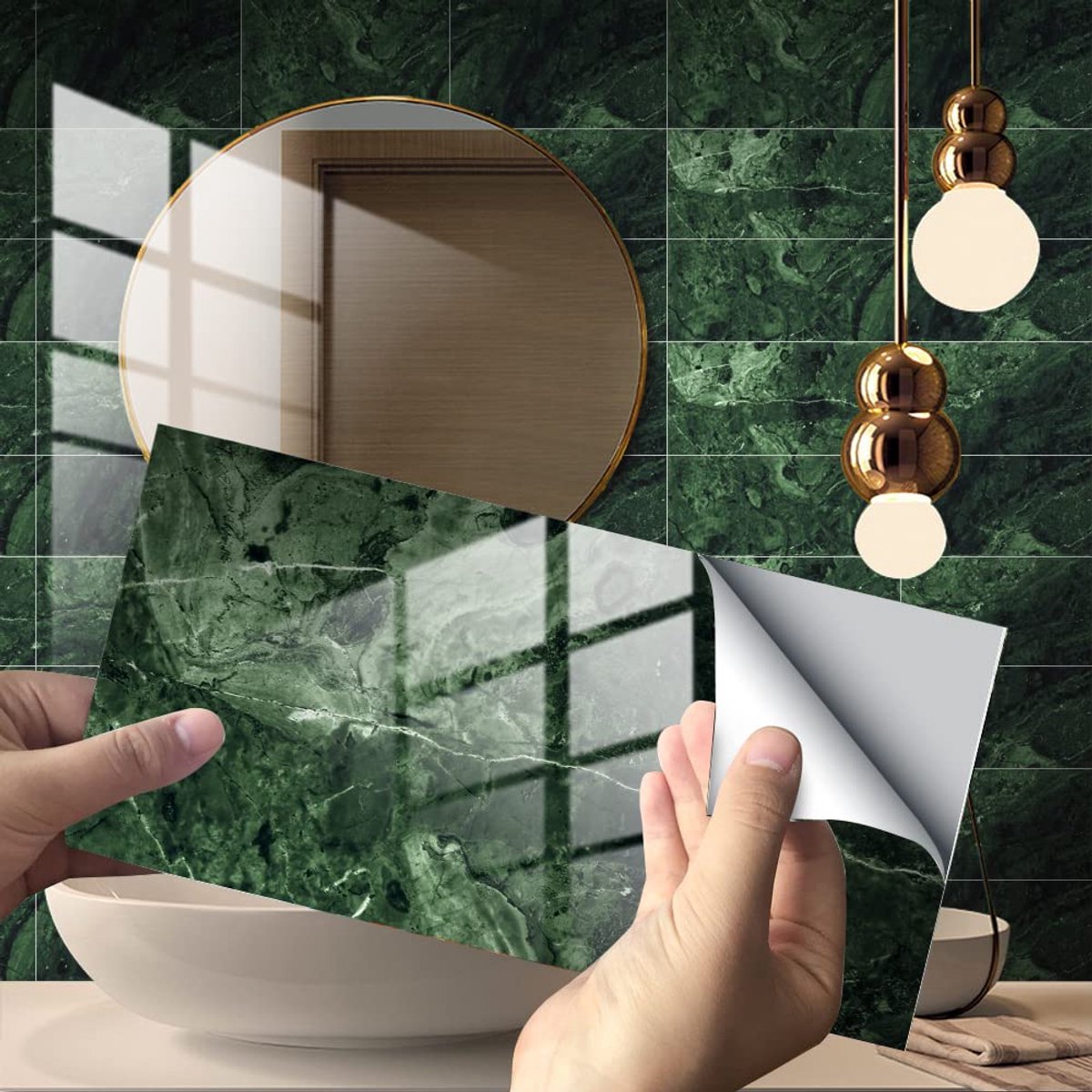 HORIWE Tegelstickers Marmering 12x6 Inch Wandtegelstickers 32 Stuks PVC Tegelstickers Tegelfolie Zelfklevend Behang Waterdichte Muurstickers voor Keuken, Kast, Meubels, Tafel