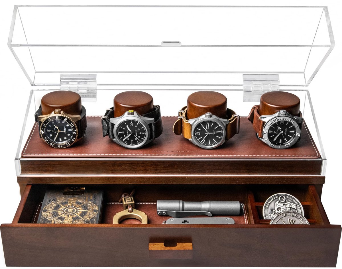 Houten horlogekist voor mannen - Horlogekist Horlogeopslag voor mannen - Houten horlogekist voor hem - Horlogeopslagdoos - Cadeau voor mannen, vriend, vader - Watch Deck Pro