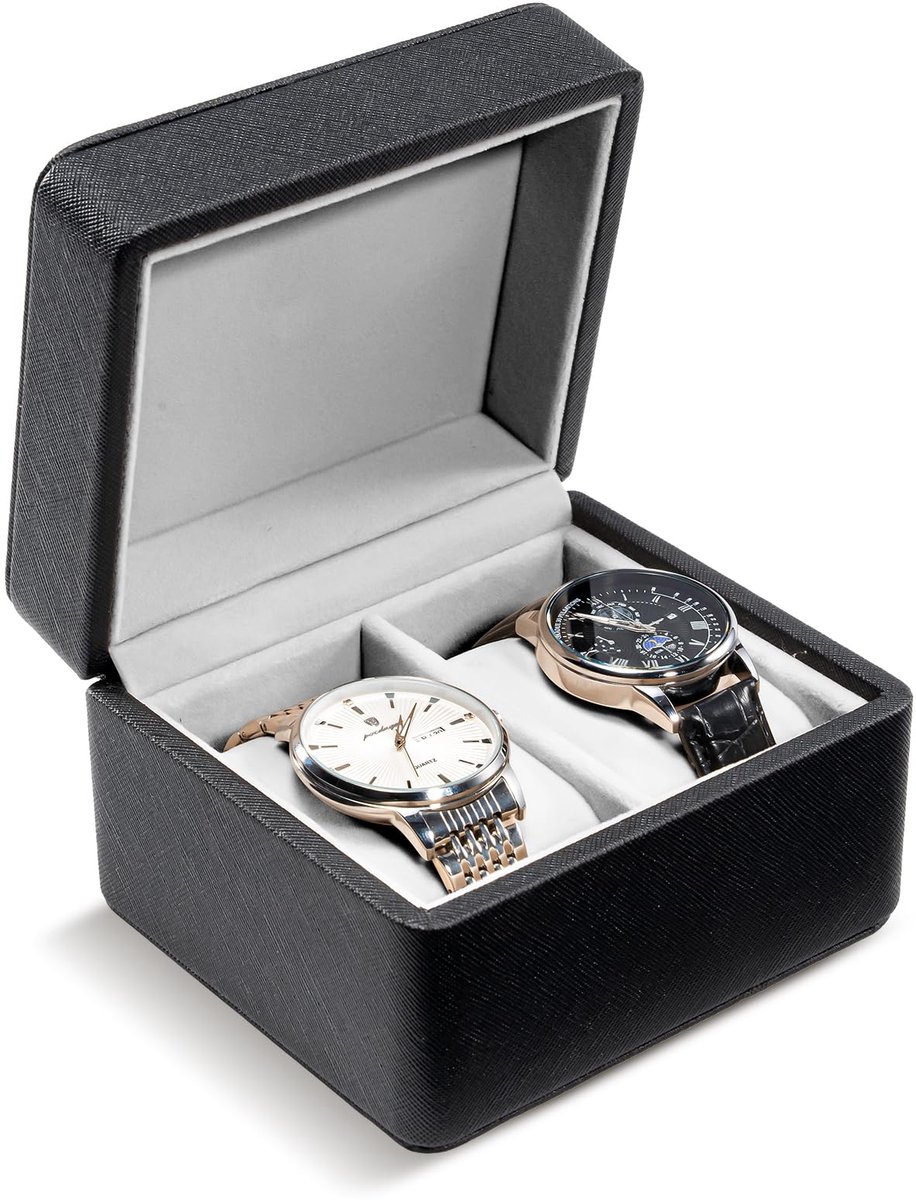 ProCase 2 Slot Reishorlogebox, PU Leren Horlogekast, Horloge Opbergruimte, Reishorlogebox, Horlogebox voor Heren, Horlogebox, Horlogebox met Horlogekussen - 2 Slots, Zwart