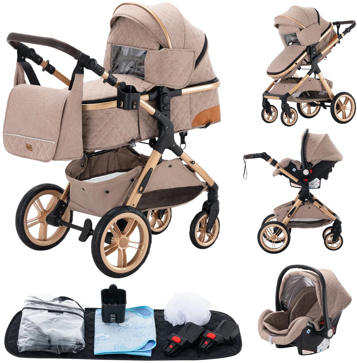 Mila Kinderwagen 3 in 1 Beige met Maxi Cosi - Mila - €149,99