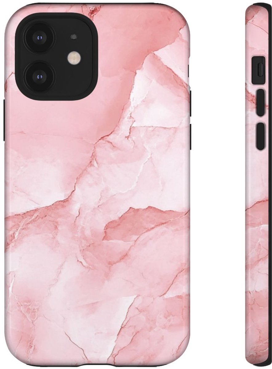 Roze Marmerstructuur met Glanzende Afwerking – Telefoonhoesje Geschikt voor iPhone 12