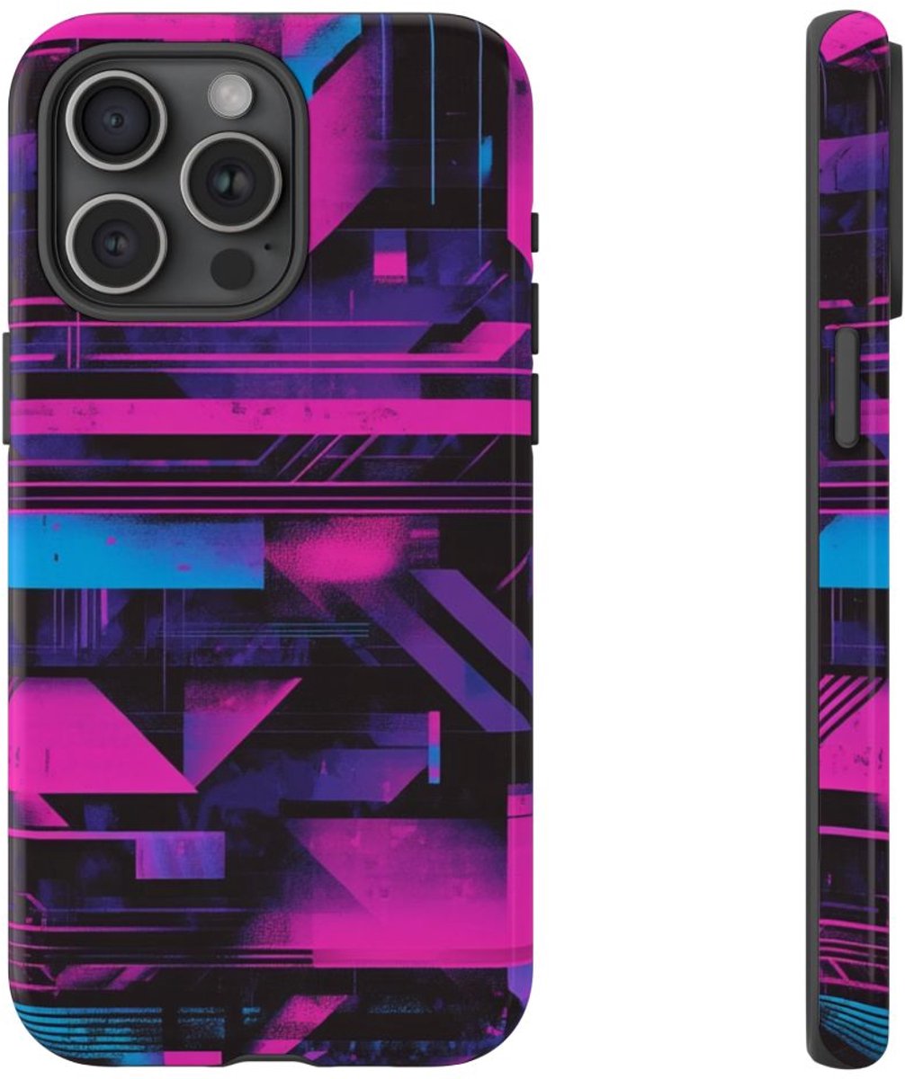 Neon Geometrisch Abstract Patroon – Telefoonhoesje Geschikt voor iPhone 15 Pro Max