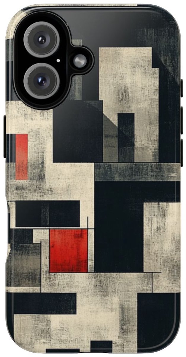 Abstract Geometrisch Patroon met Rode Accenten – Telefoonhoesje Geschikt voor iPhone 16