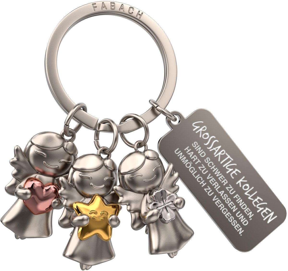 FABACH Beschermengel Sleutelhanger 3 Sterren Met Gravure - Afscheidscadeau Collega - Cadeau Collega - Sleutelhanger voor Collega met Hart