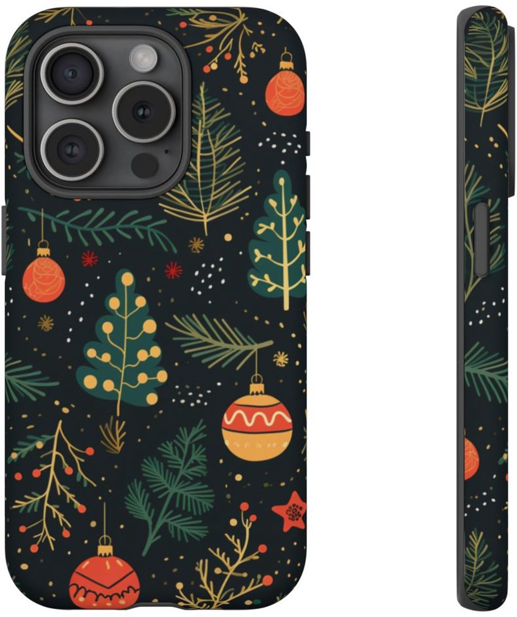 Kerstversiering en Dennentakken Patroon – Telefoonhoesje Geschikt voor iPhone 15 Pro