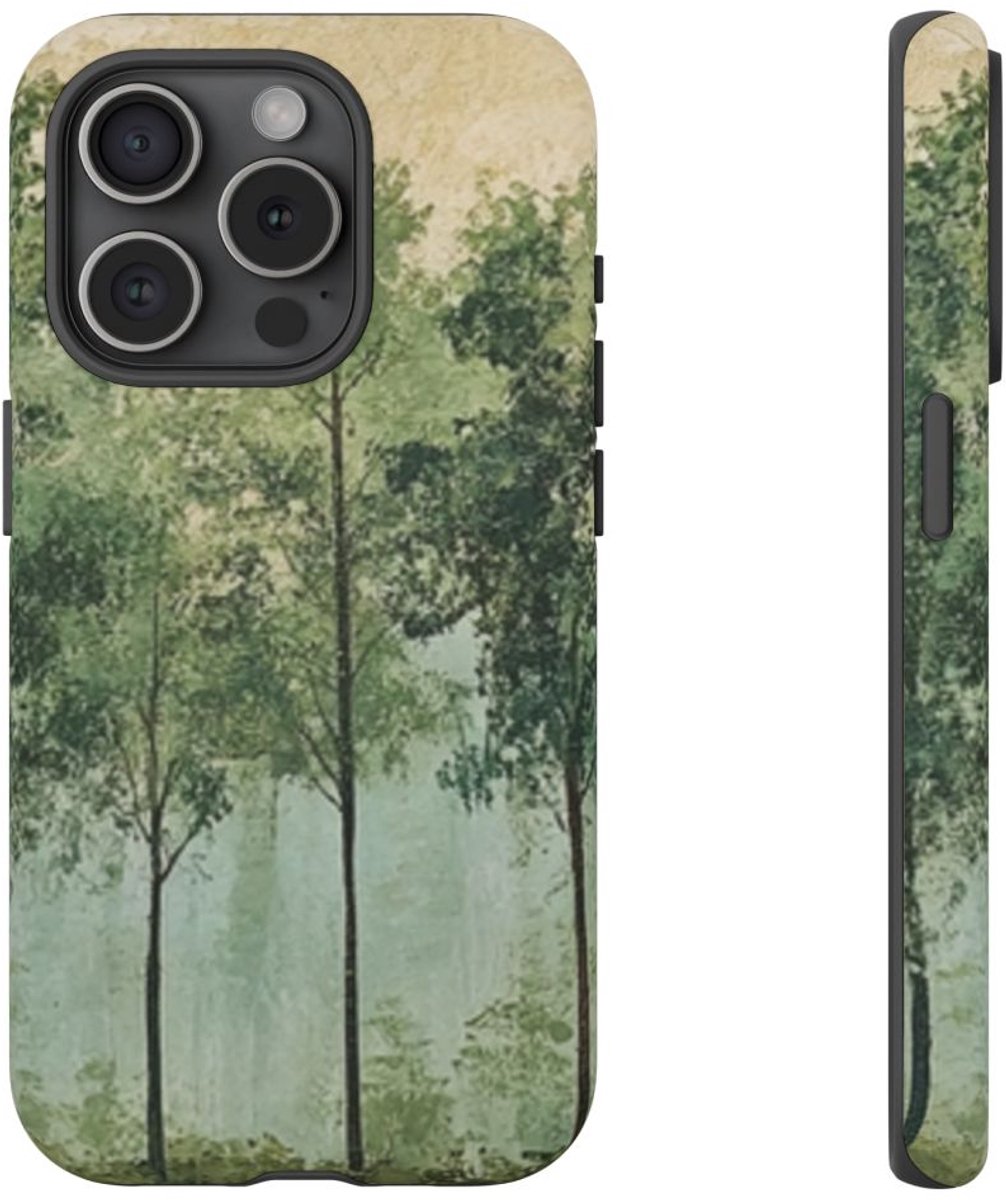Groene Boomlijn Muurkunst – Telefoonhoesje Geschikt voor iPhone 15 Pro