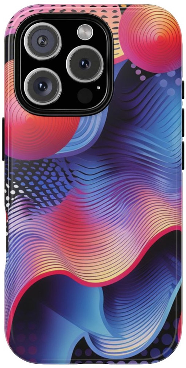 Kleurrijke Abstracte Golven en Bollen – Telefoonhoesje Geschikt voor iPhone 16 Pro