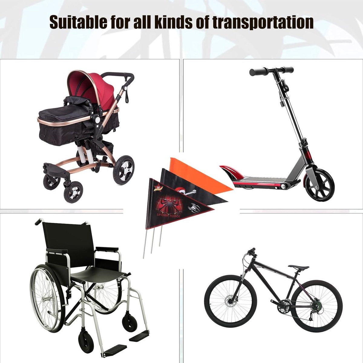 Allecto Plus - Veiligheidswaarschuwingsvlag voor Fiets Reflecterend Waterdicht - Set van 3 met Verstelbare Paal - Geschikt voor Driewieler en Buggy SUV - Fietsvlag voor Verbeterde Zichtbaarheid