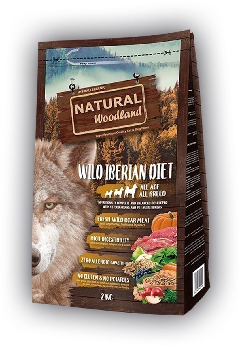 Natural woodland Hondenvoer Natural Woodland - Wilde Zwijn 2kg - Glutenvrij, Hypoallergeen, Complete Voeding