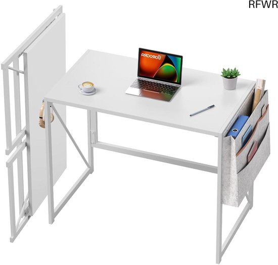 RFWR® Opvouwbaar Bureau 80 cm - Ruimtebesparende Computer Tafel met Opbergtas en Haak voor Thuiswerk en Slaapkamer