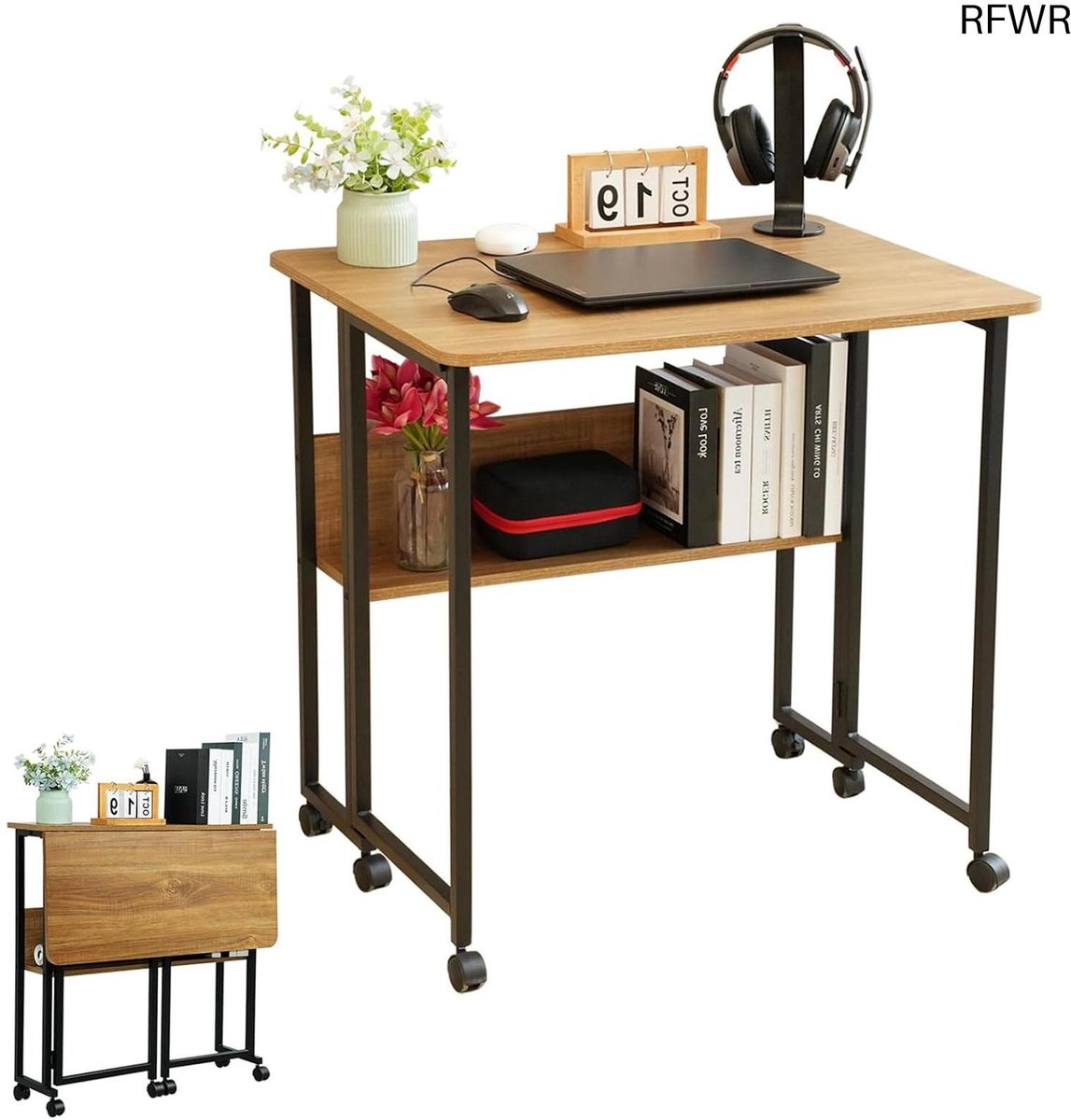 RFWR® Inklapbaar Bureau met Wieltjes - Ruimtebesparende Computertafel voor Kleine Ruimtes