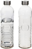 5Five Waterfles - 2x -1 liter - gehard ribbel glas - D8 x H29 cm - drinkfles - Glazen drink flessen