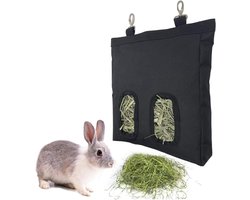 Allecto Plus - Hangende Hooizak voor Konijnen en Cavia's - Opbergtas Hooi - Zwart - Voedertje Hooiops...
