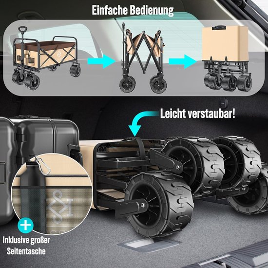RFWR® Opvouwbare Bolderkar met Extra Brede Wielen - Tuindrolwagen voor Diverse Activiteiten van RFWR — afbeelding 2