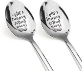 Allecto Plus - Roestvrij Stalen Lepels Set voor Pindakaas - Keukenaccessoires voor Cadeau - RVS Lepels - Man en Moeder