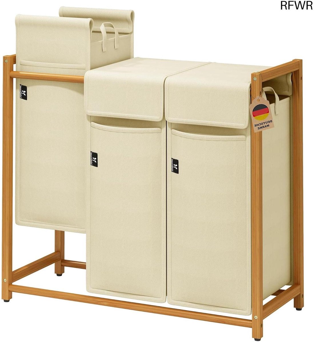 RFWR® Bamboe Wasmand met 3 Vakken en Afneembare Waszak - 150L
