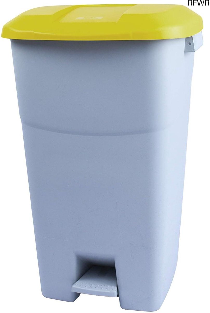RFWR® Afvalcontainer 60 liter met pedaal en klapdeksel - Grijze bodem, Geel deksel