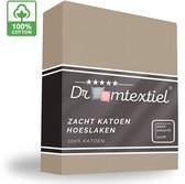Droomtextiel Zacht Katoenen Hoeslaken Zand 140x200 cm - Hoge Hoek - Perfecte Pasvorm - Heerlijk Zacht