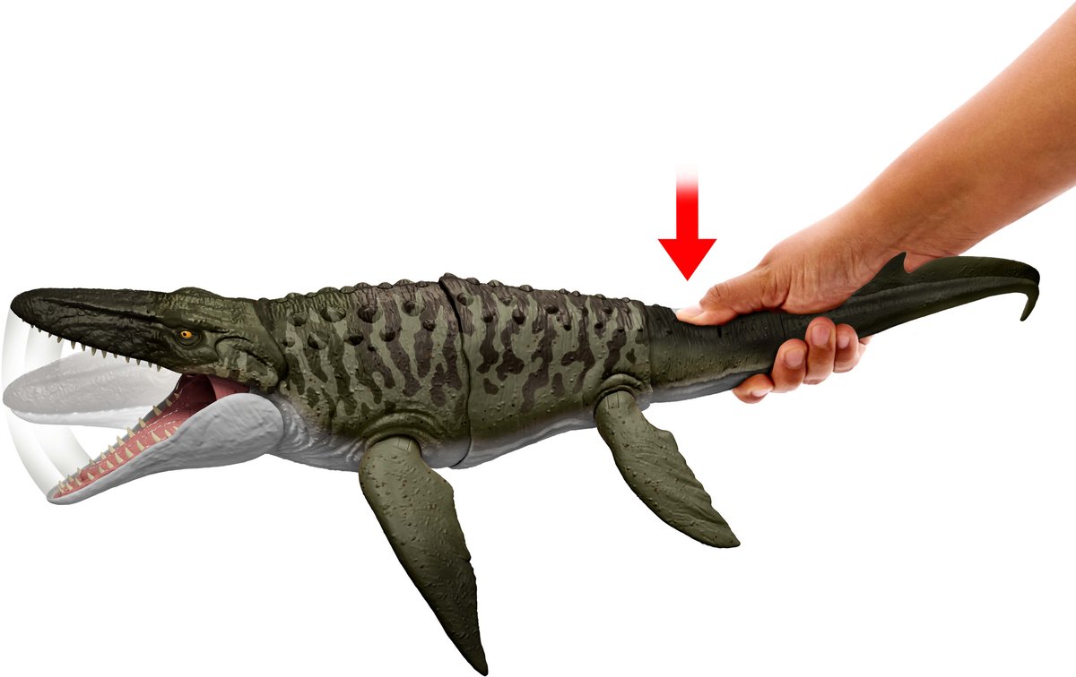 Jurassic World Rebirth Bijtende en Explosieve Mosasaurus, actiefiguur en mini-Dilophosaurus, dinosaurusspeelgoed met kaken die ver open kunnen, beweegbaar, ziet eruit als in de film — afbeelding 11