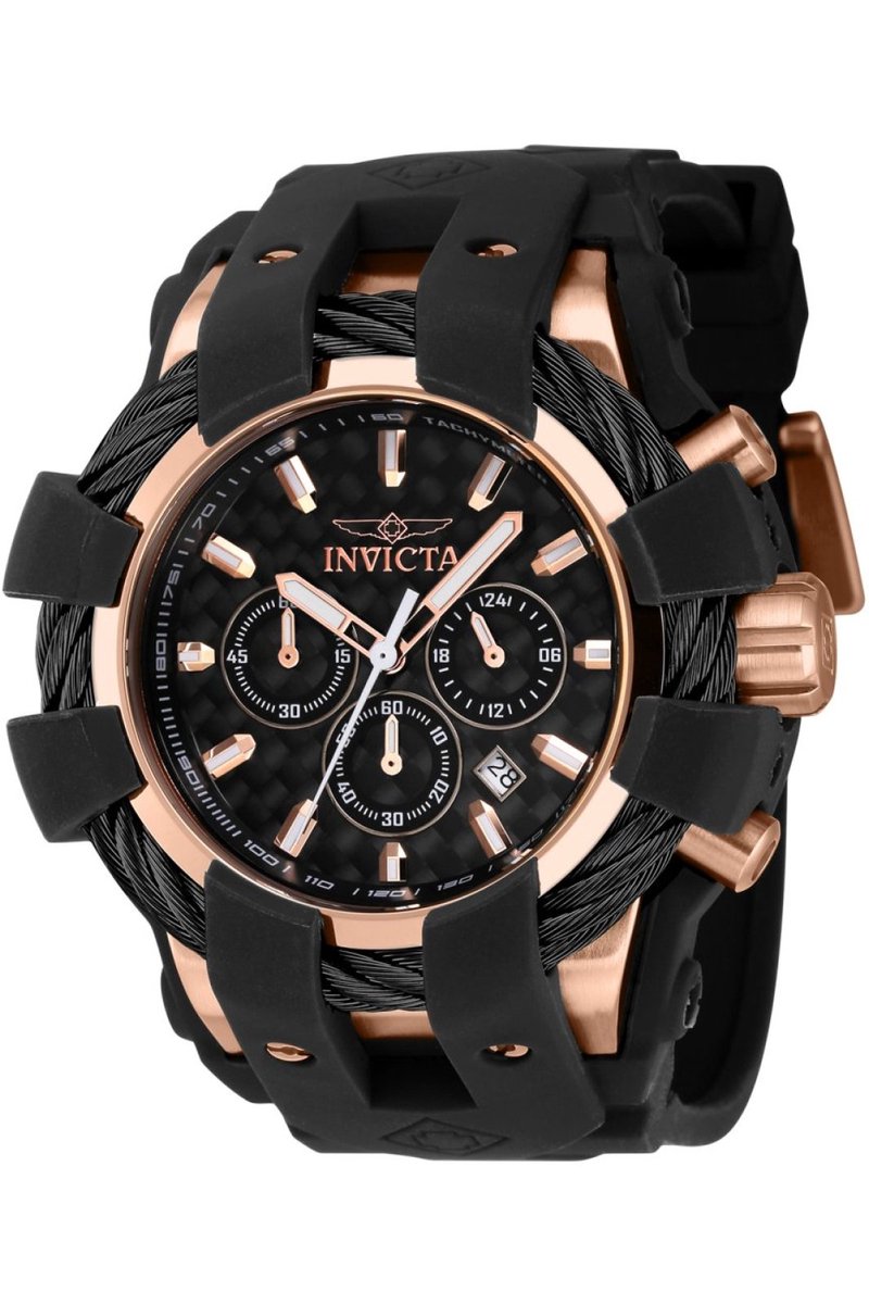 Invicta Bolt 40145 Heren Horloge - Waterdicht - Analoog - Quartz Uurwerk - Roestvrij Staal met zwarte Wijzerplaat - 50mm