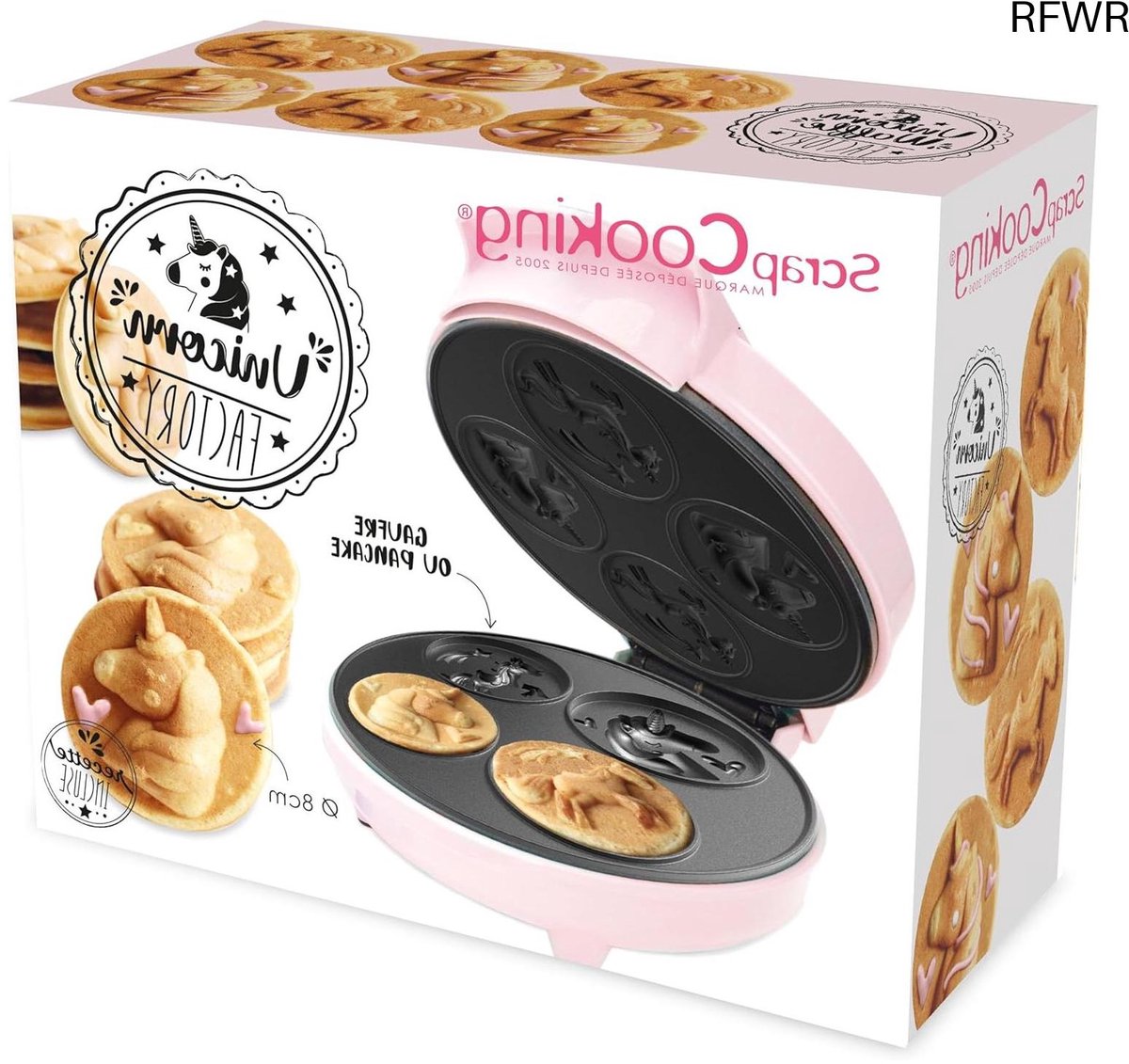 RFWR® Wafel- en Pannenkoekenmachine - Eenhoorn Thema - Antiaanbaklaag - Cadeau-idee voor Bakken - Inclusief Recept - Roze