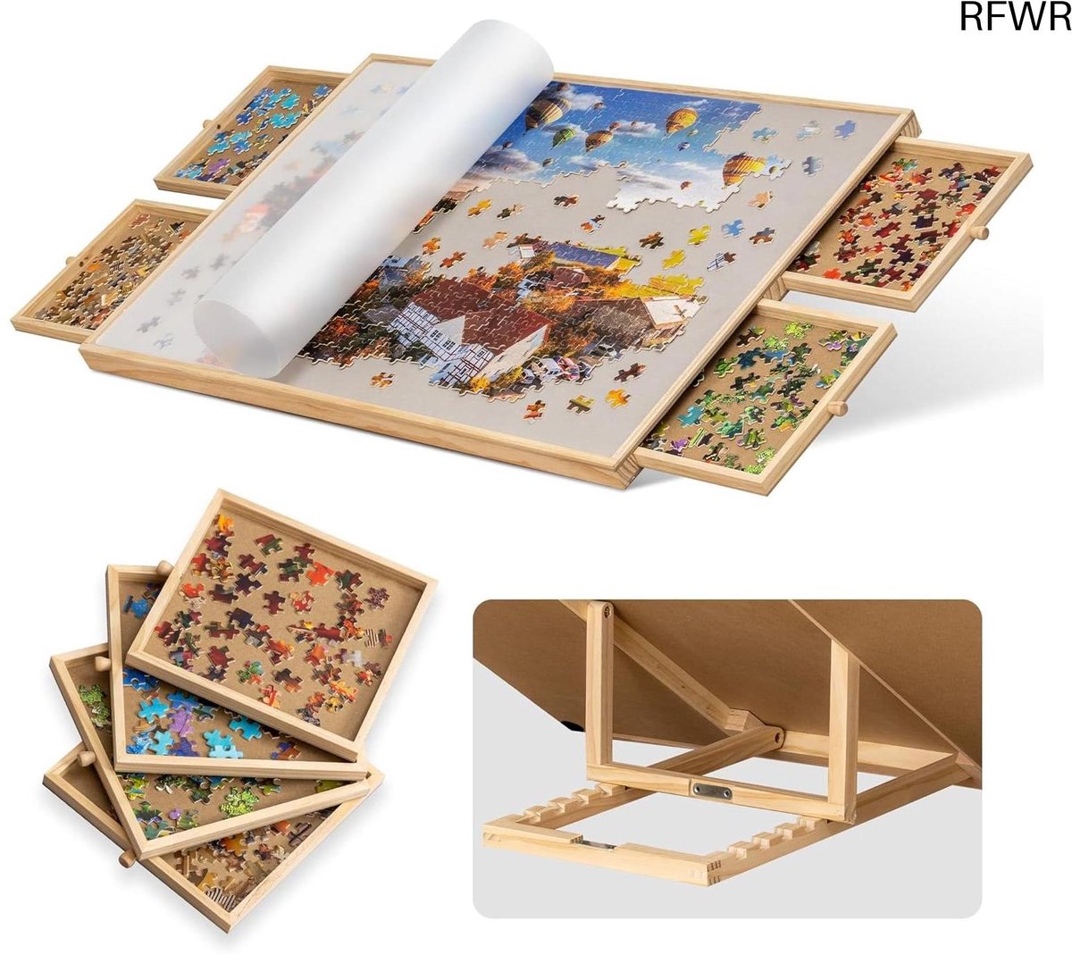 RFWR® Kantelbare Puzzelbord met 4 Laden en Deksel - Verstelbare Legpuzzeltafel voor Volwassenen