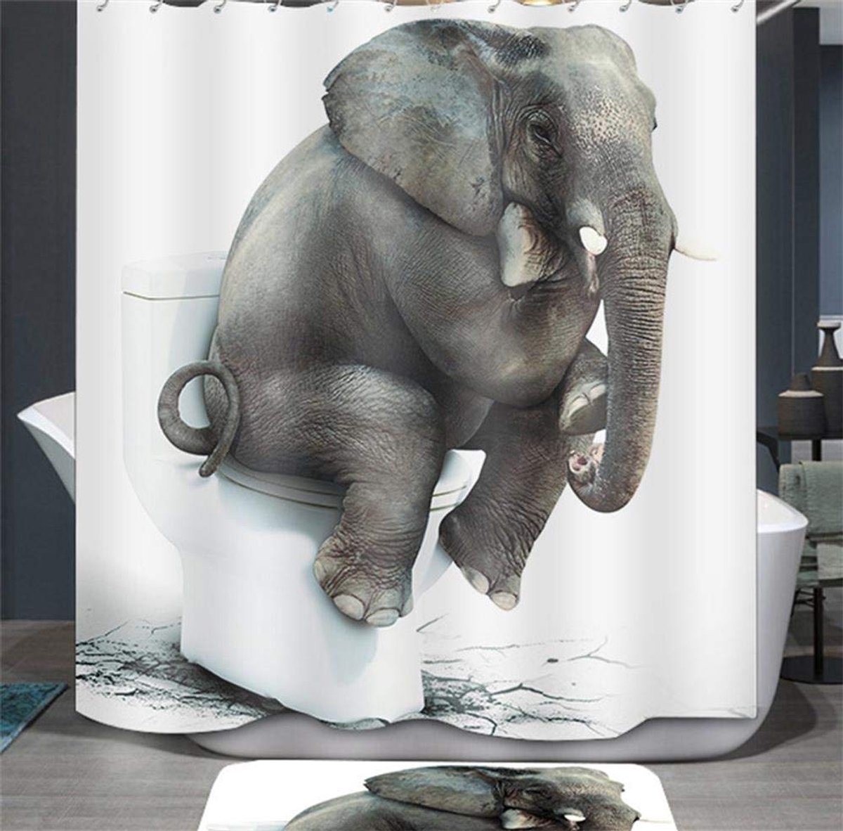 Ibenzoa® Waterdicht Douchegordijn met Olifantenprint en Antischimmel Coating, Inclusief Ringen, 120 x 200 cm