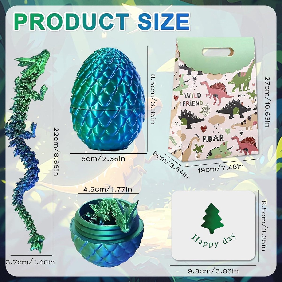 3D-Bedrukte Beweegbare Draak 2 Stuks Met Kristallen Ei - Mysterious Draken Voor Auto's, Kantoor, Huizen, Aquaria - Home Decor