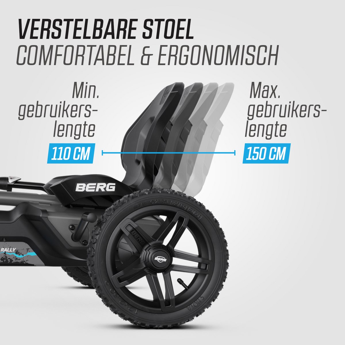 BERG Rally DRT Black 3 Gears Skelter - Drie Versnellingen - Schokabsorberende off-road veren- Verstelbare stoel - 4+ Jaar - Zwart — afbeelding 5