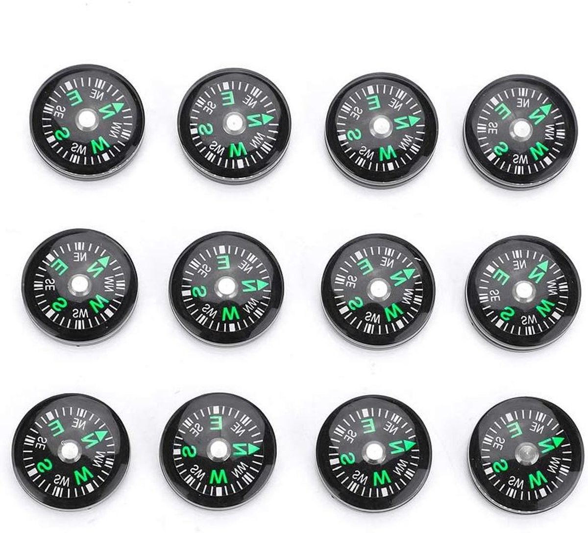 Allecto Plus - Mini zak oli kompas 20 mm - Set van 12 - Voor wandelen en kamperen